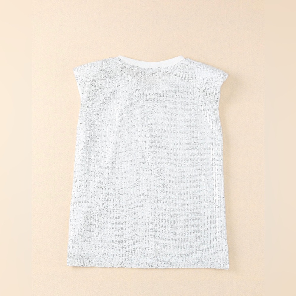 #27 White All Sequin Sleeveless Top - Picture 5 of 10
